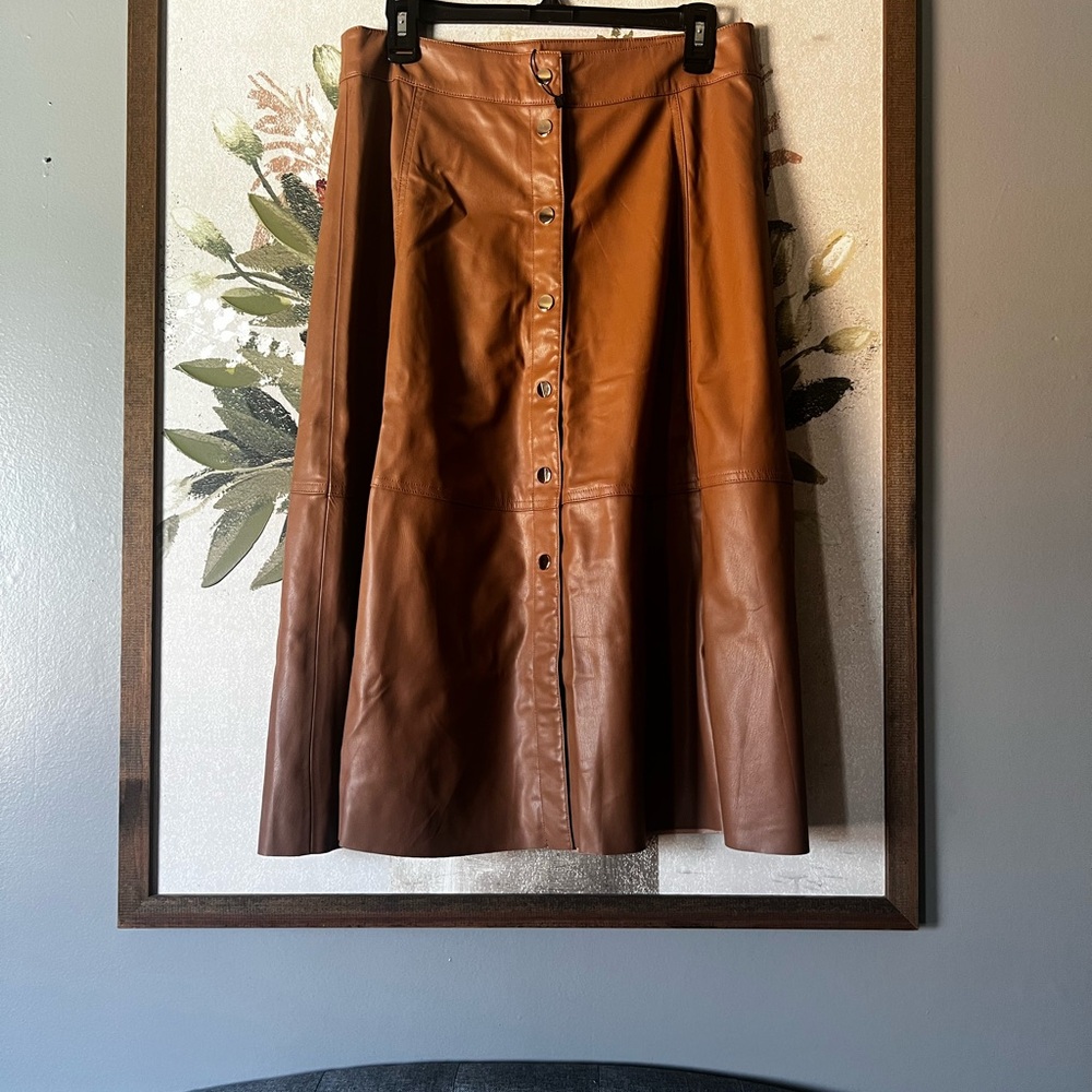 Zara Tan Leather A-Line Skirt